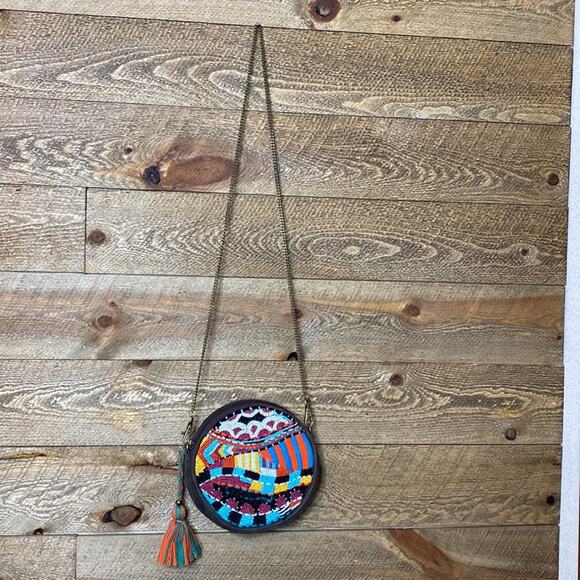 Lovestitch Bohemian Beaded Purse Multicolor Suede Tassel Details 7” x 7”x 2” - Picture 3 of 8